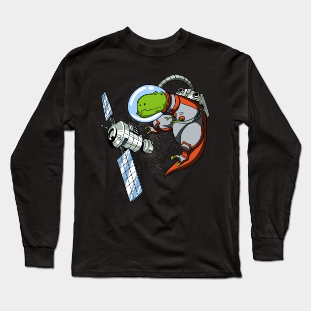 T-Rex Dinosaur Space Astronaut Long Sleeve T-Shirt by underheaven